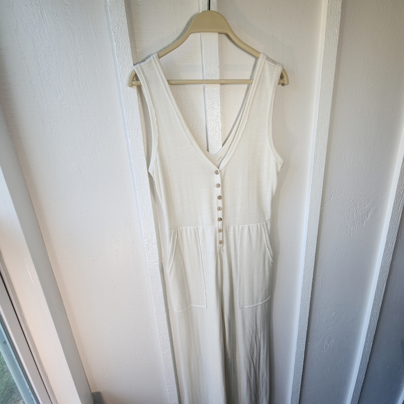 Free People Pants - Free People Cream Sleeveless Button-Front Jumpsuit